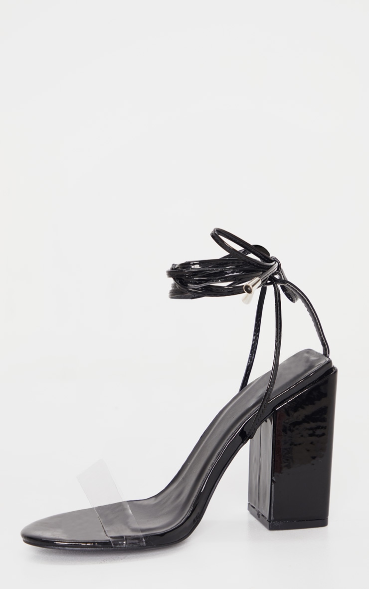 Black Wide Fit Block Heel Ankle Tie Strappy Sandal image 3