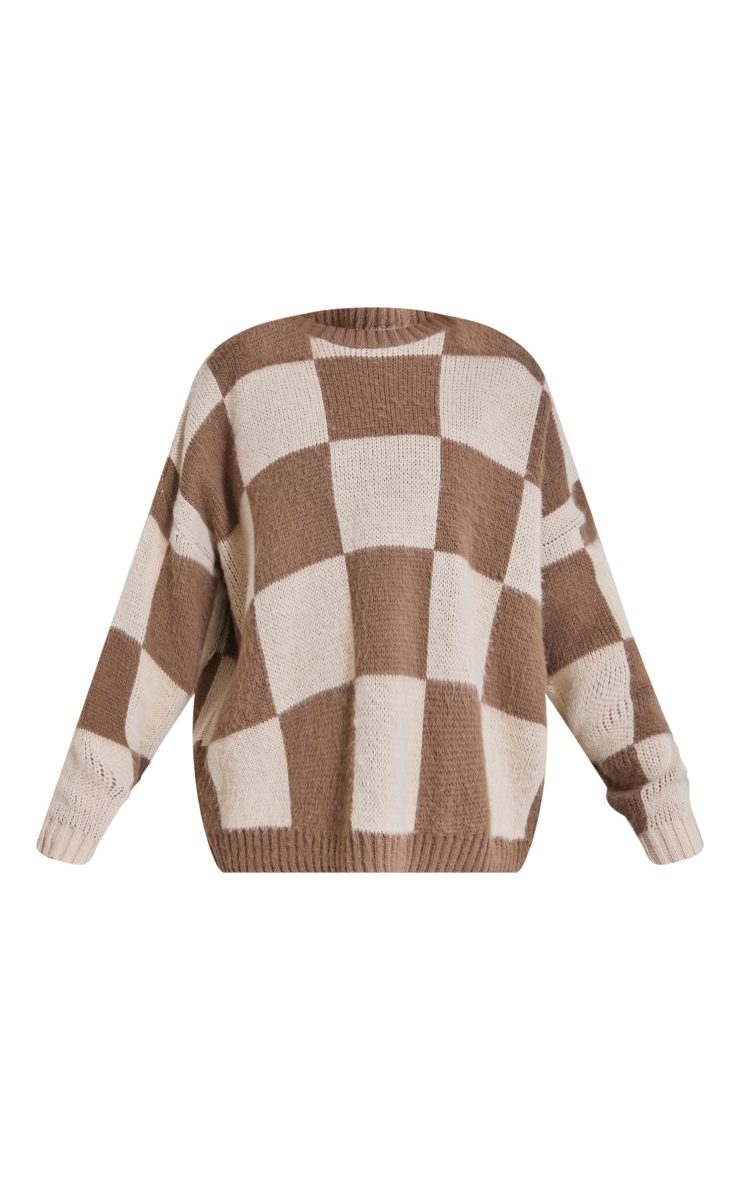 Mocha Brushed Oversized Check Sweater image 5