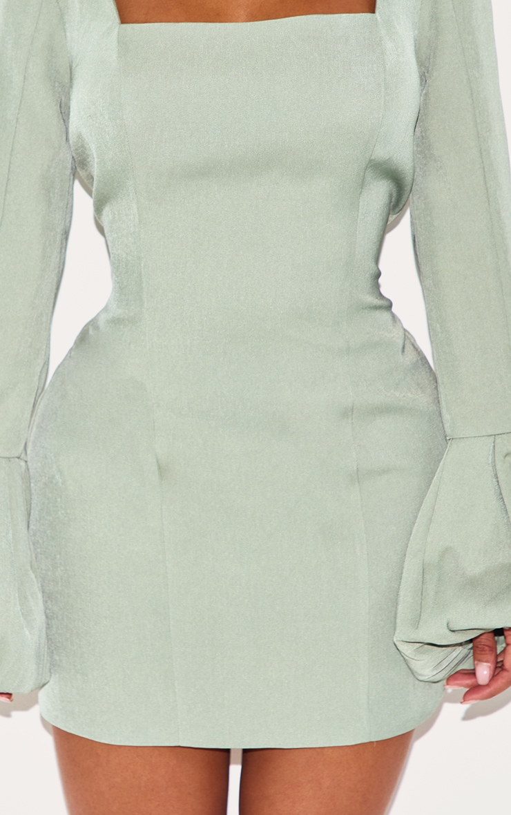 Shape Mini robe tissée stretch vert olive à col carré et manches bouffantes image 4