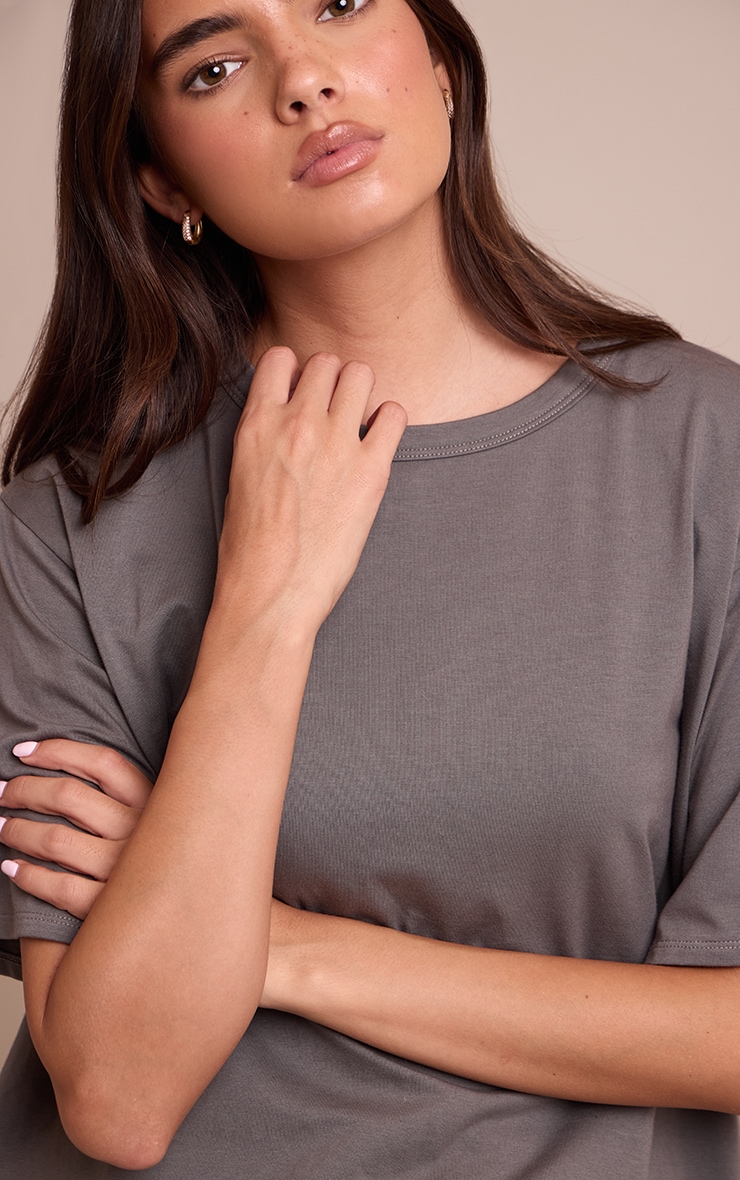 Charcoal Cotton Basic Oversized T-shirt image 4