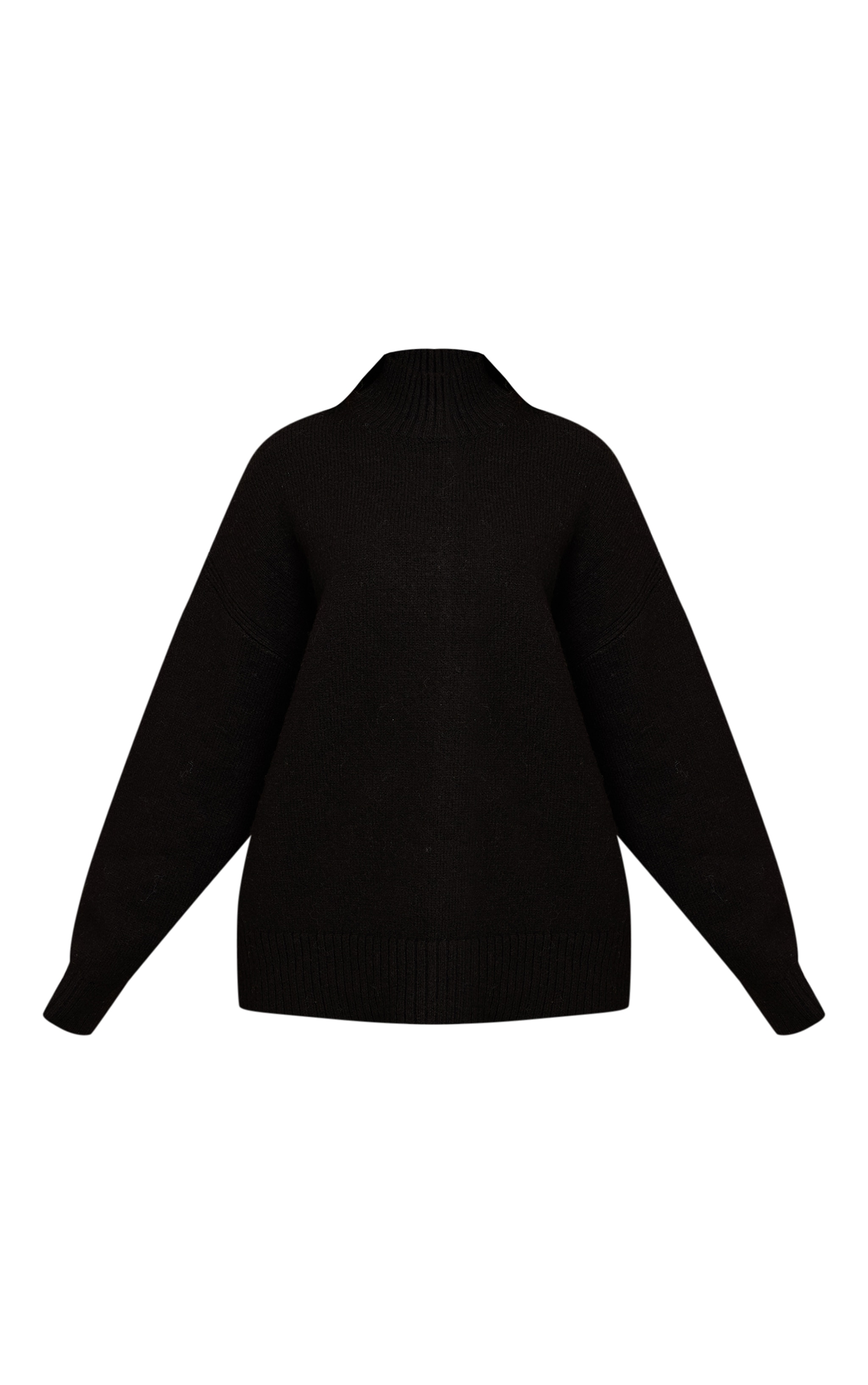 Petite Black Knit Oversized Polo Neck Sweater image 5