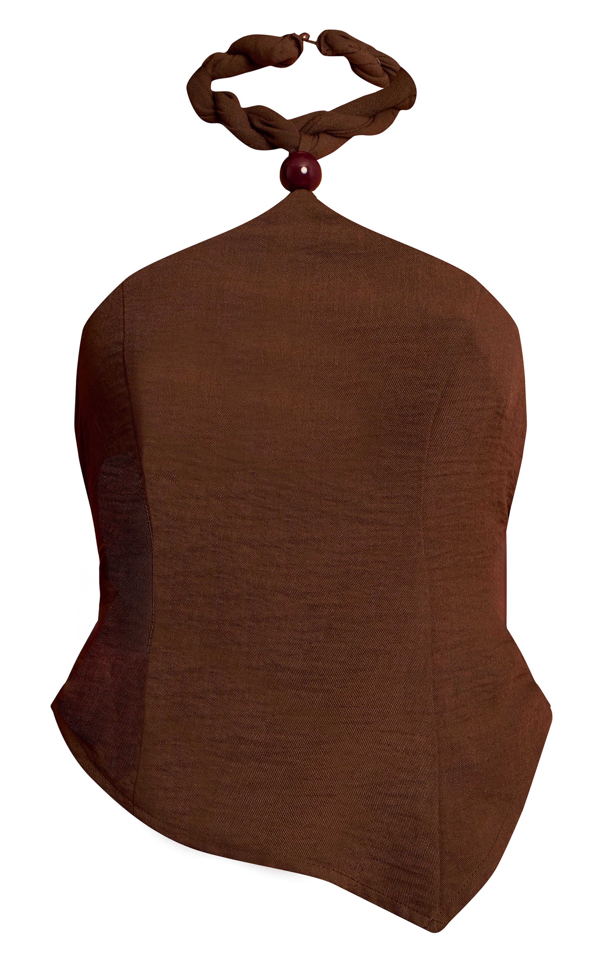 Chocolate Linen Look Plaited Tailored Halterneck Top image 5