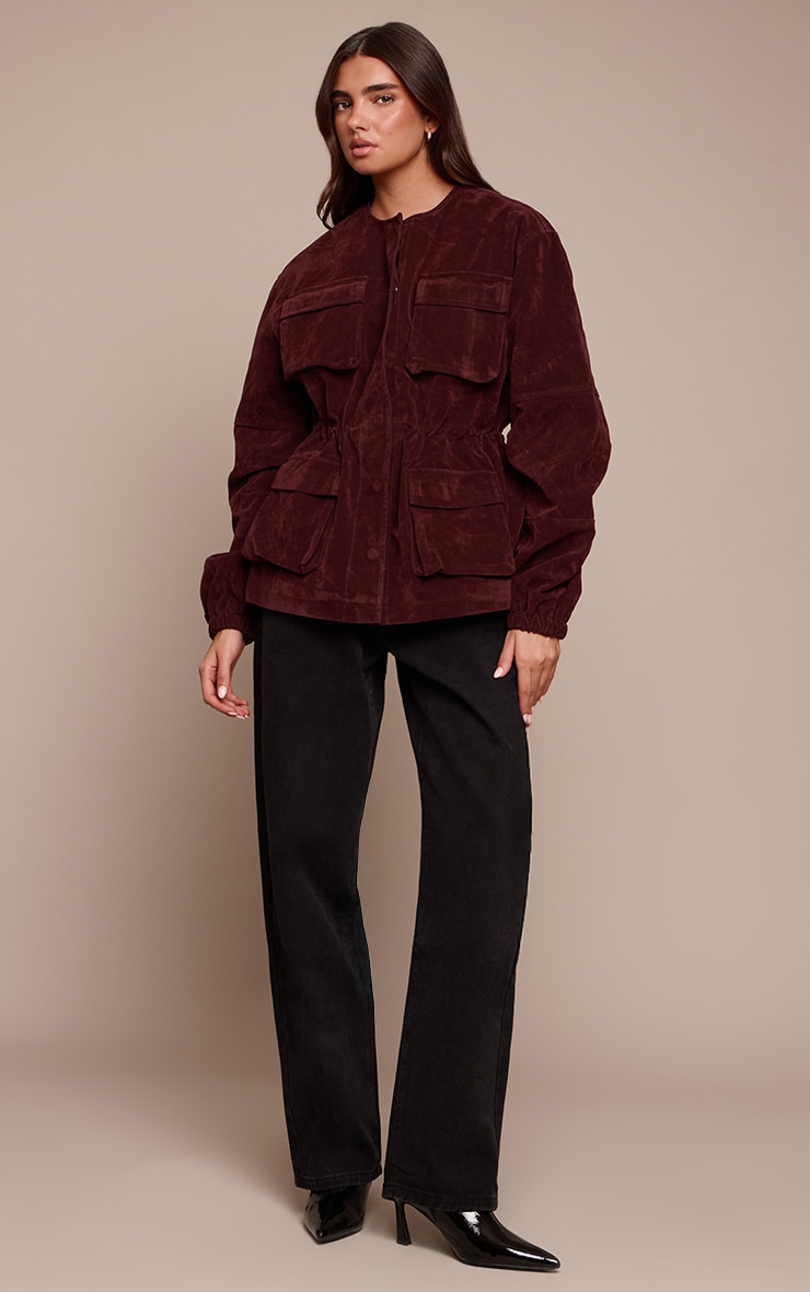Veste structurée en suédine bordeaux à taille ajustable et poches image 3