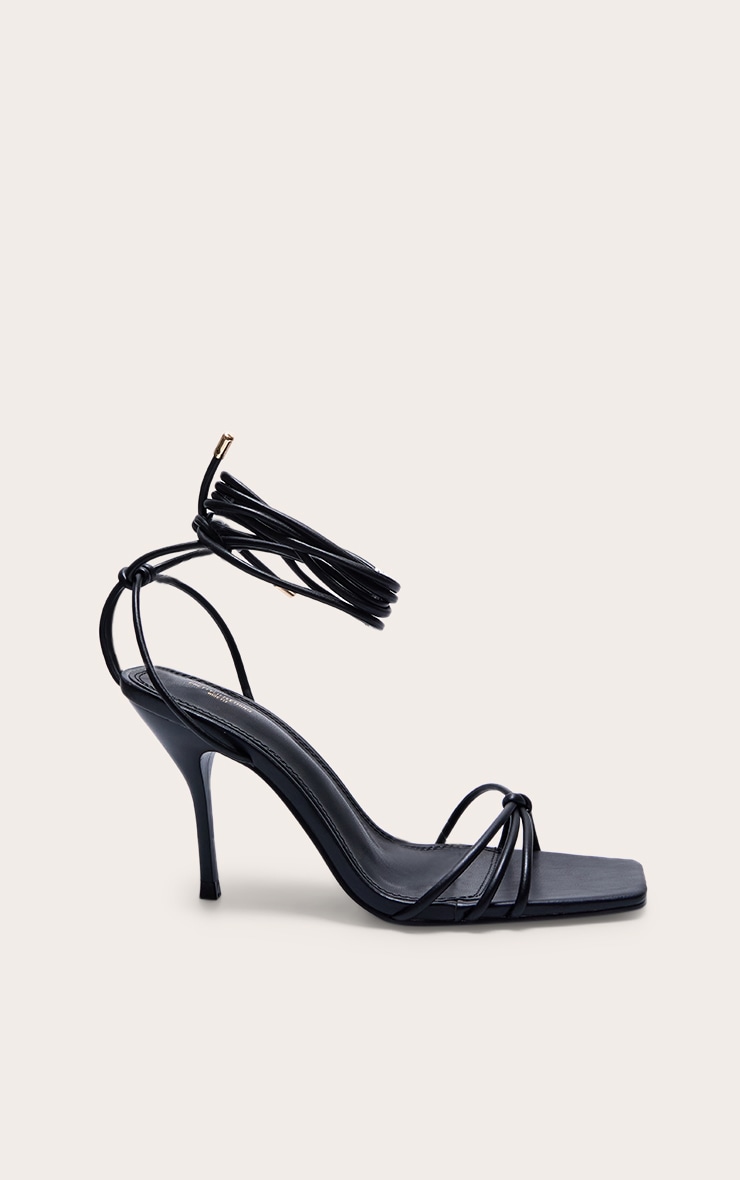 Black Square Toe Edge Strap High Heeled Sandals | Footwear Black Square Toe Edge Strap High Heeled Sandals | Footwear