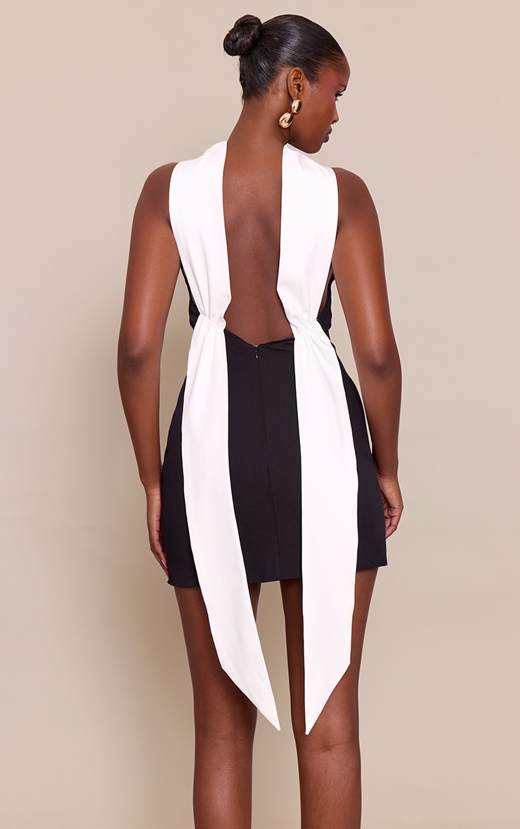 Black Halterneck Contrast Drape Detail Backless Mini Dress image 2