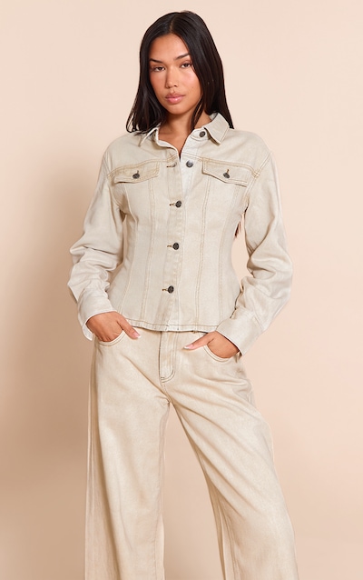 Veste en jean gris pierre délavé à manches longues et taille cintrée