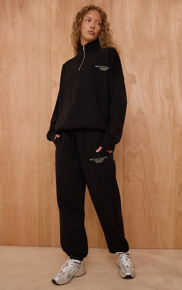 PRETTYLITTLETHING Black Print Cuffed Sweatpants