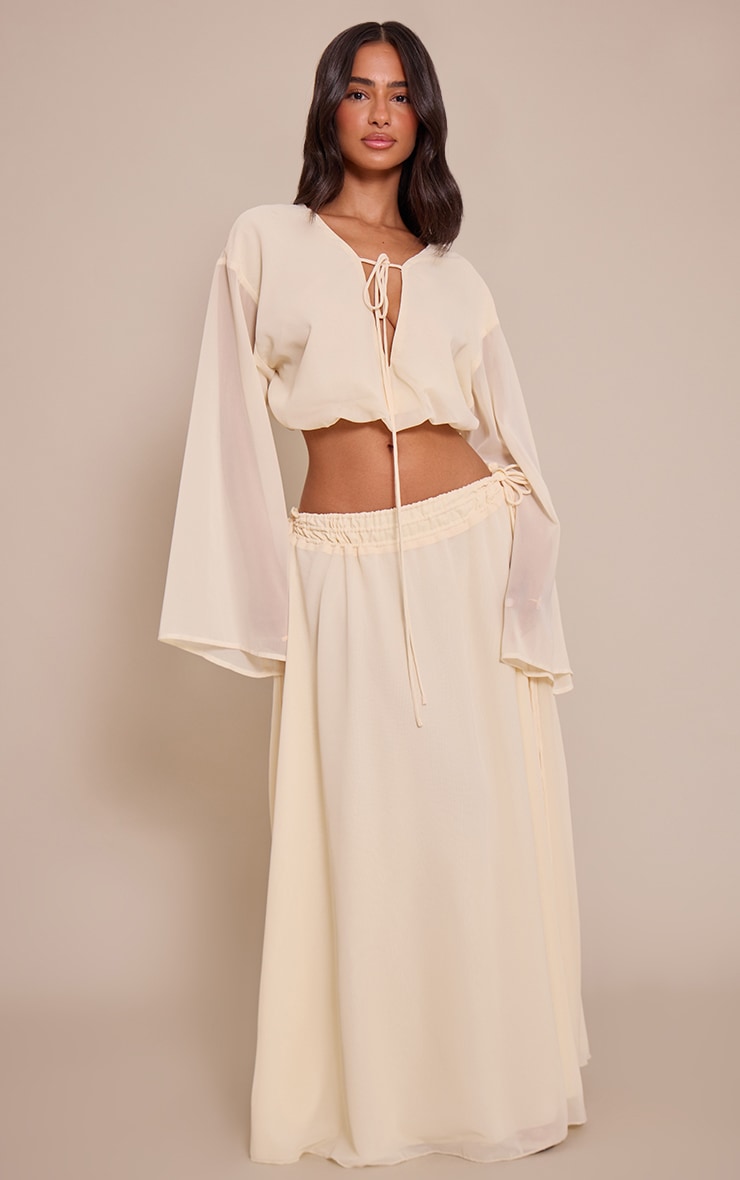 Petite Butter Yellow Chiffon Tie Side Maxi Skirt image 1