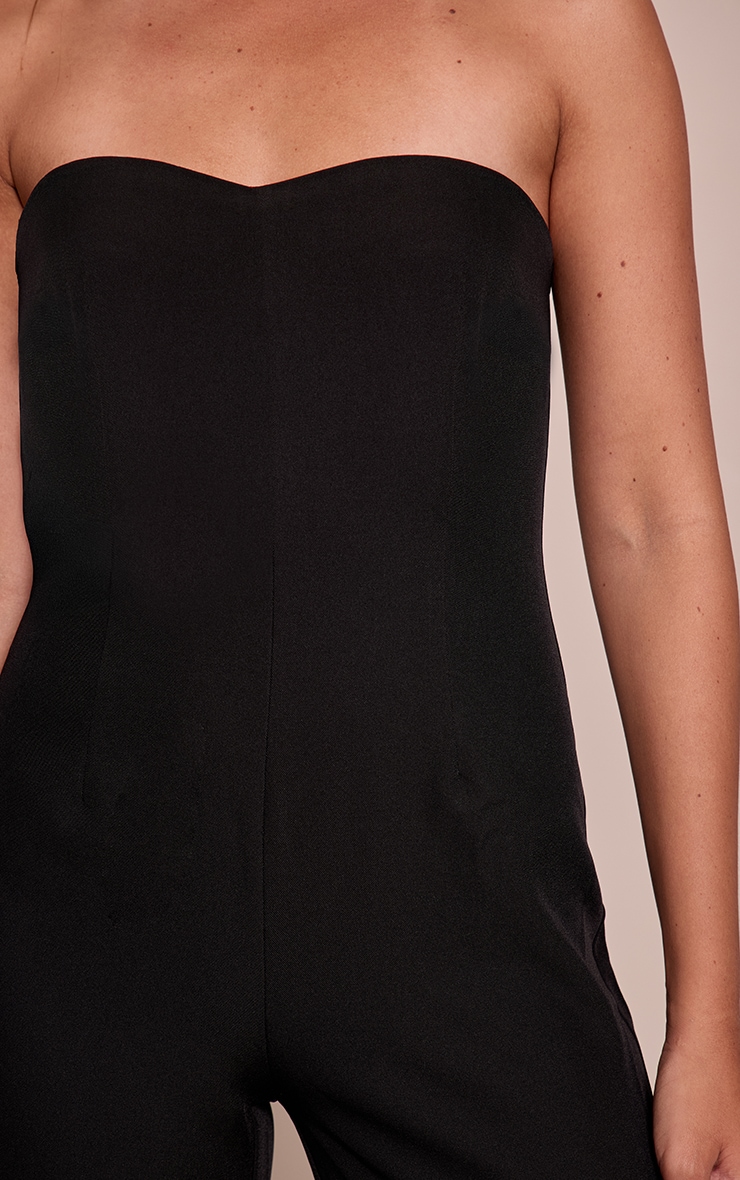 Black Woven Sweet Heart Neck Wide Leg Jumpsuit image 4