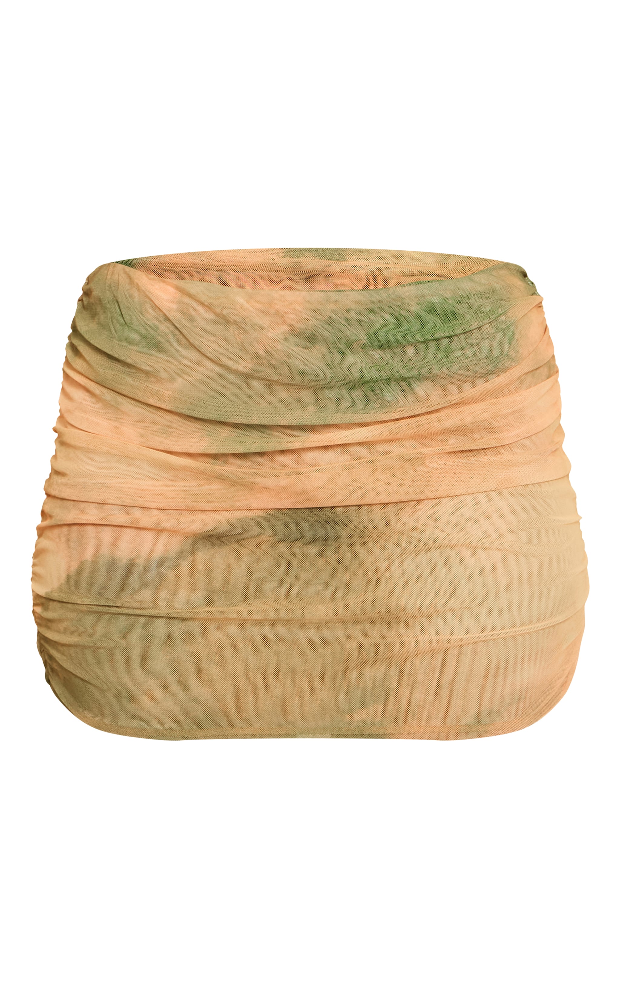 Green Abstract Print Mesh Ruched Mini Skirt image 6