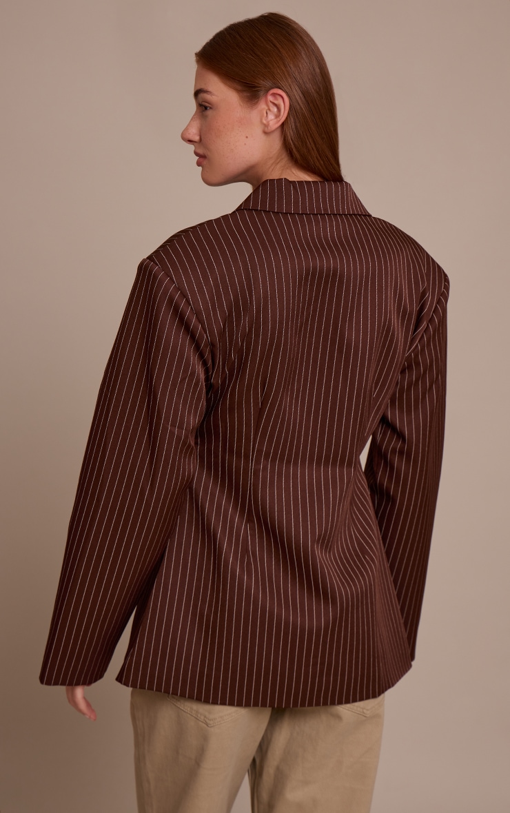 Chocolate Pinstripe Gathered Cinched Waist Blazer image 2