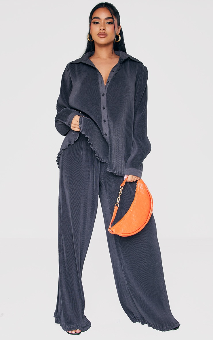 Petite Charcoal Plisse Wide Flare Pant image 1