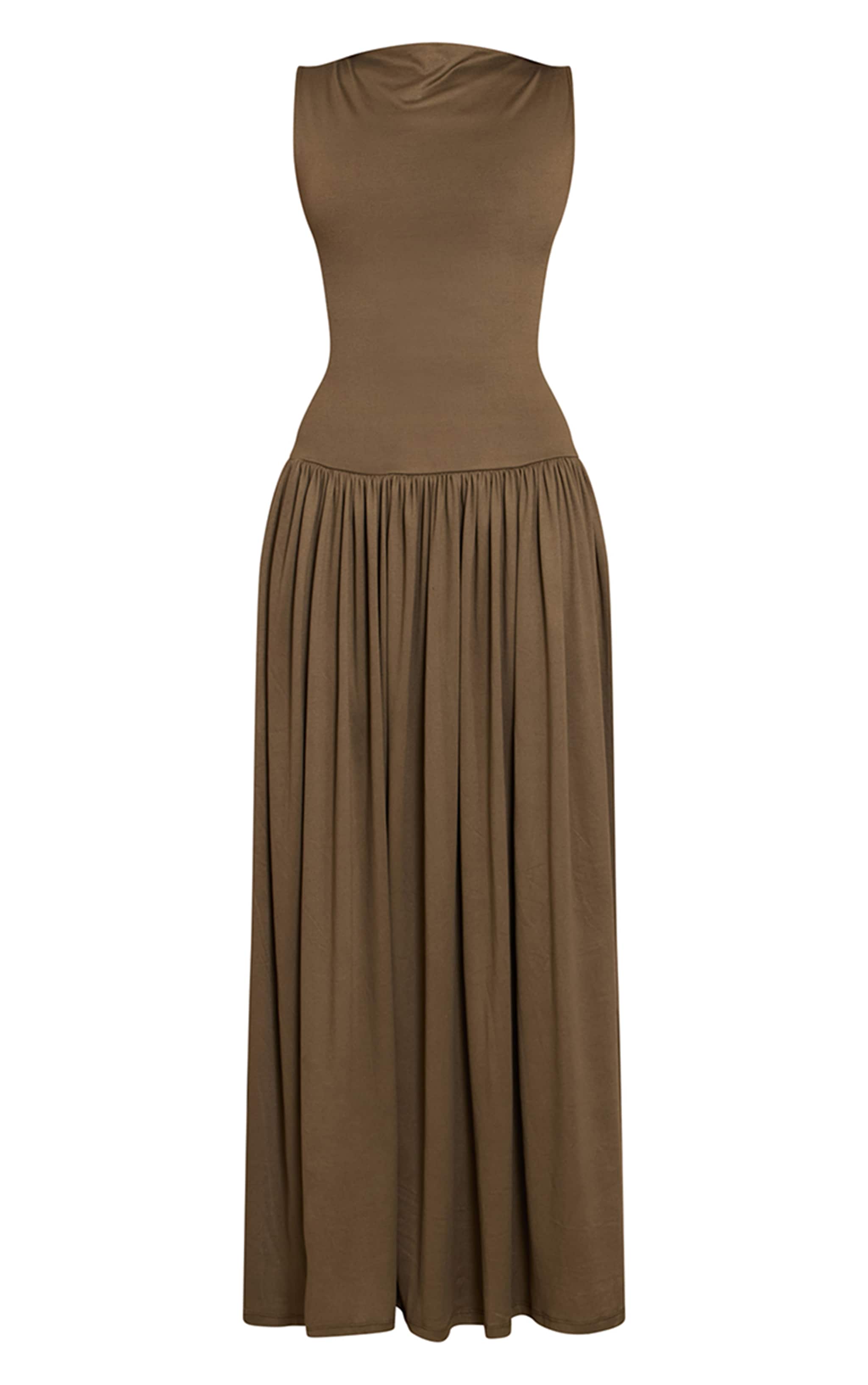 Robe longue doublée en jersey kaki à taille tombante image 5