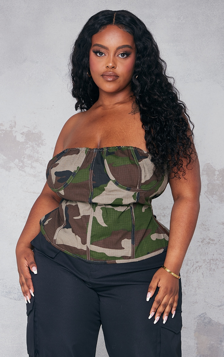 Plus Top corset cargo marron imprimé camouflage image 3