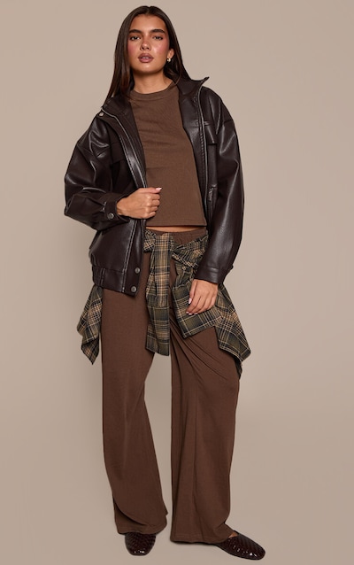 Chocolate Brown Soft Textured Relaxed Wide Leg Pants