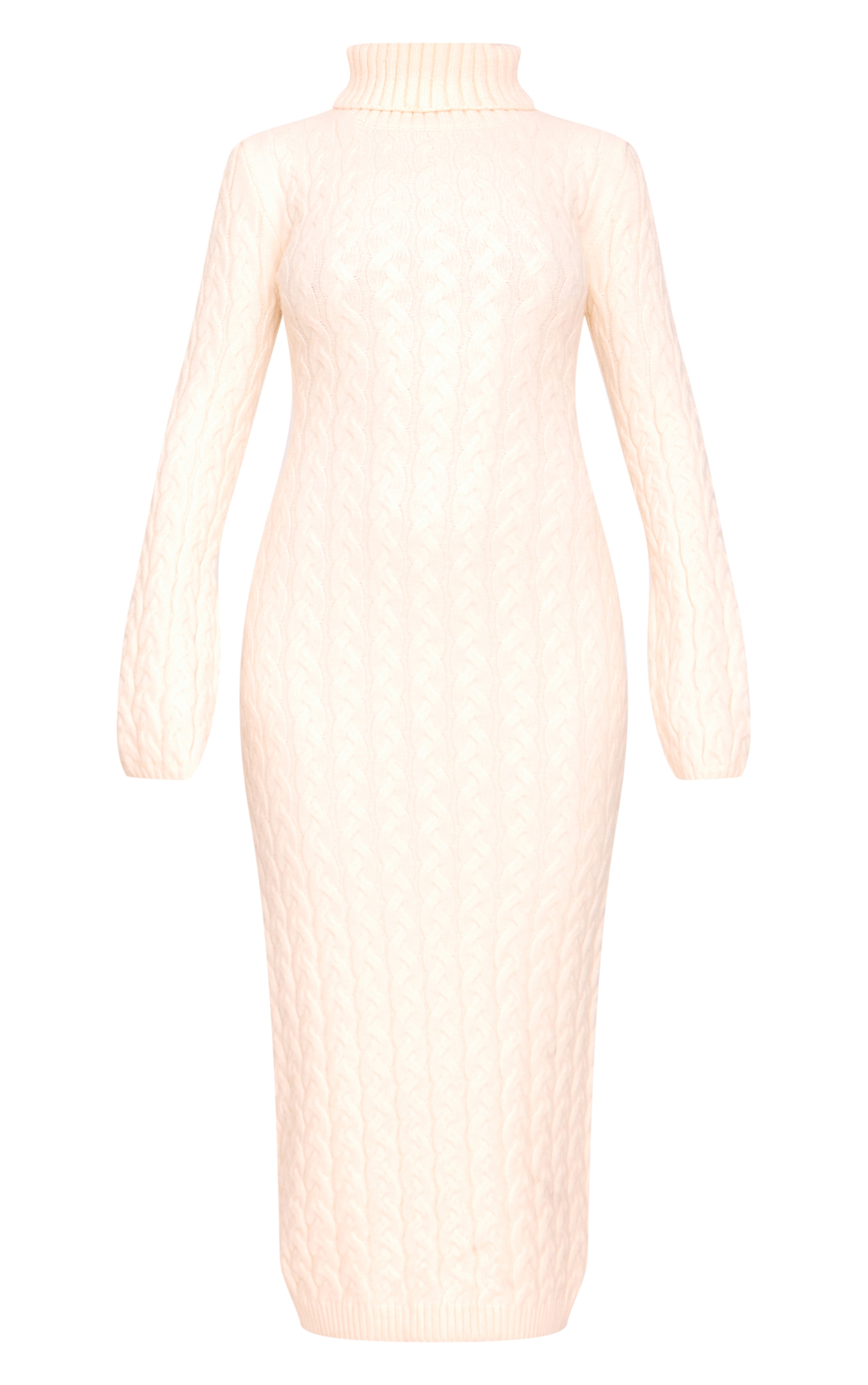 Robe longue en maille épaisse torsadée avoine à col roulé image 5