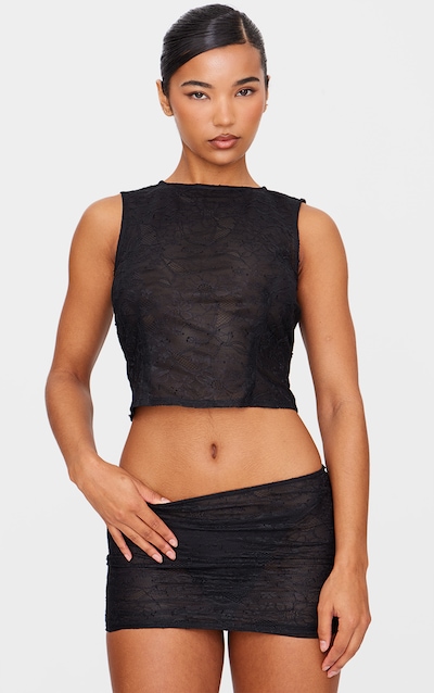 Black Lace Fitted Sleeveless Long Line Top
