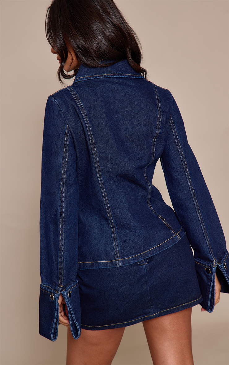 Petite Indigo Blue Wash Long Sleeve Fitted Denim Shirt image 2