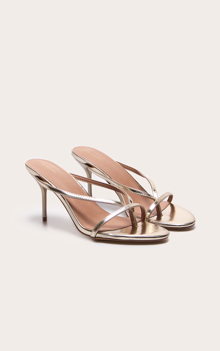Gold Pu Round Toe Thong High Stiletto Heeled Mules image 2