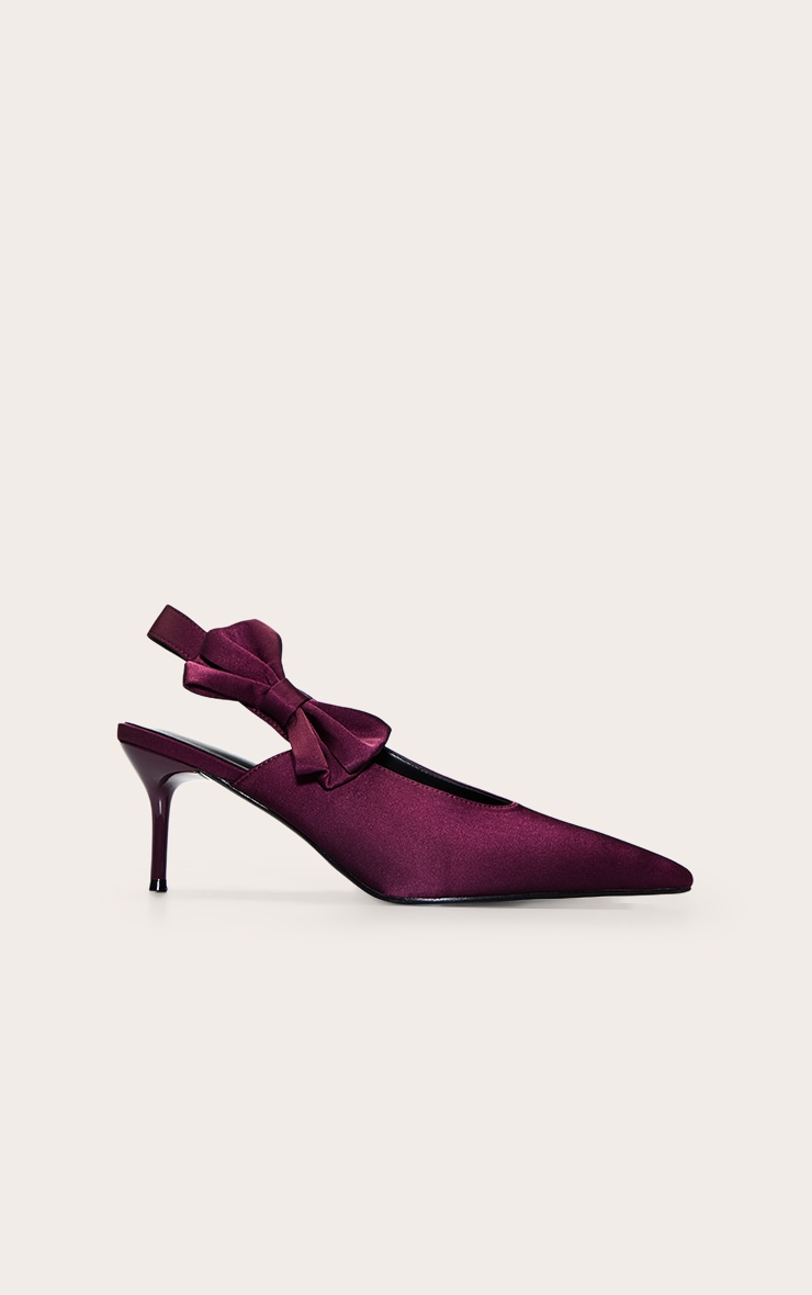 Plum Satin Bow Detail Sling Back image 2