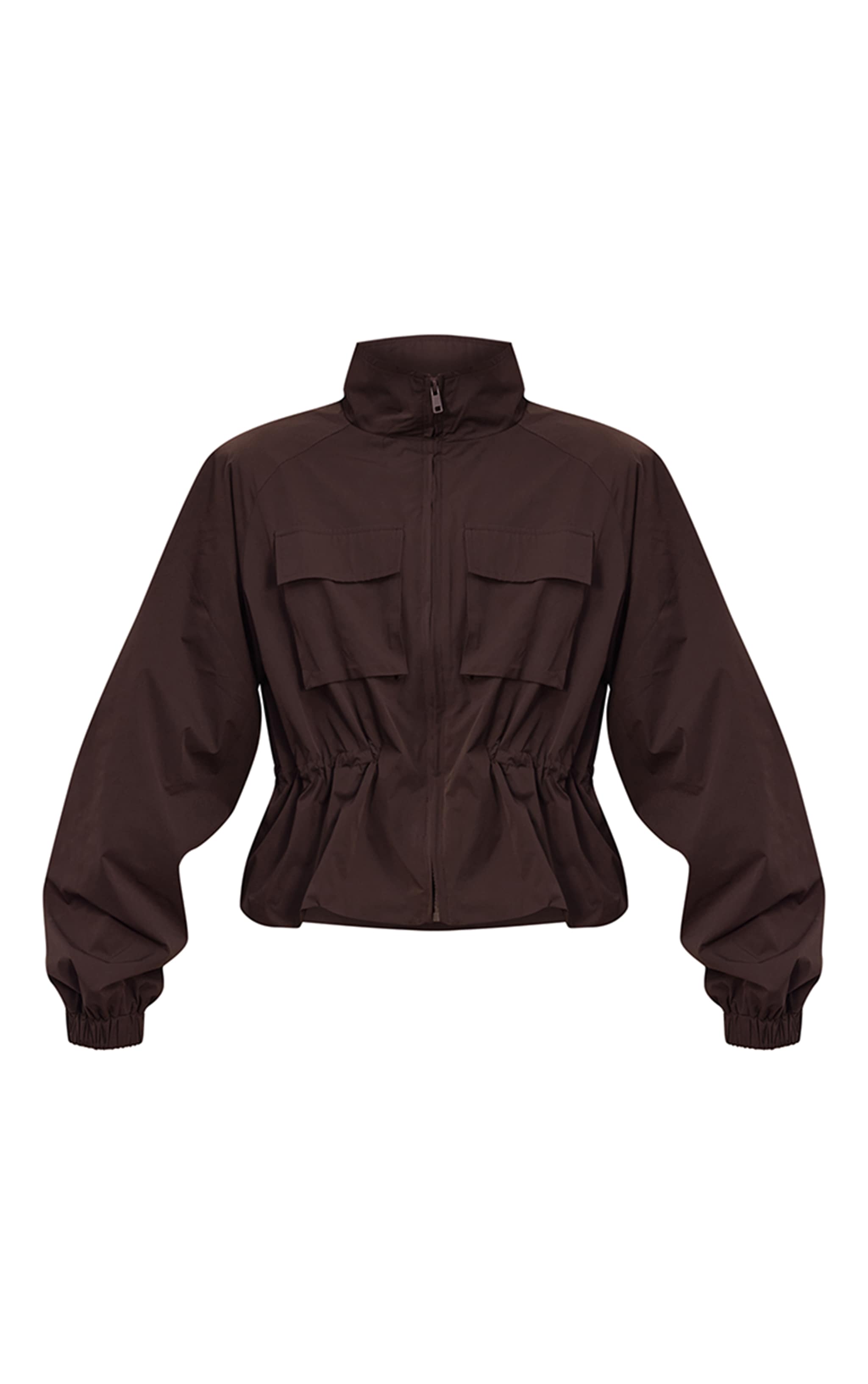 Chocolate Funnel Neck Cinched Utility Windbreaker image 6