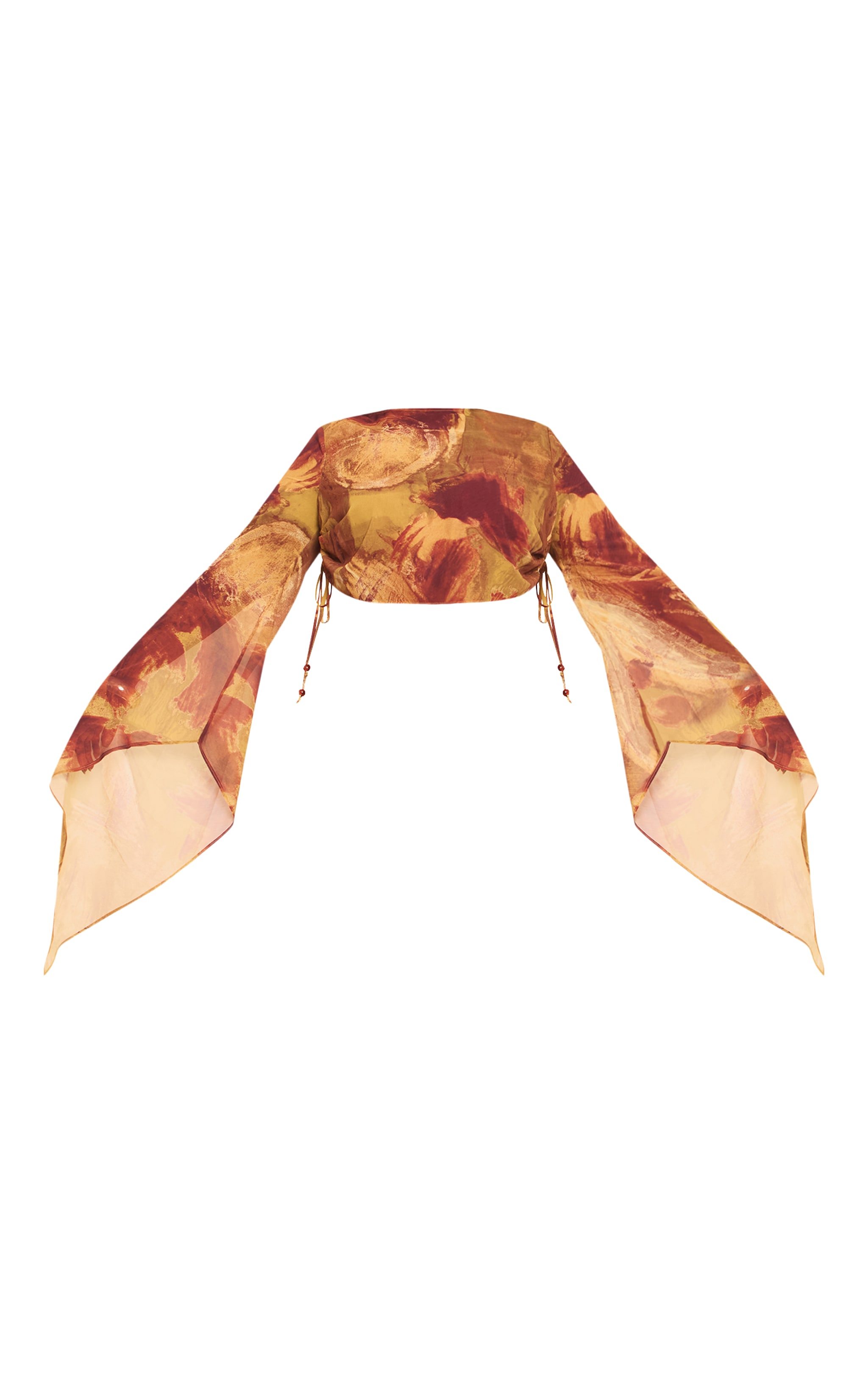 Plus Green Abstract Print Bead Trim Chiffon Beach Top image 5