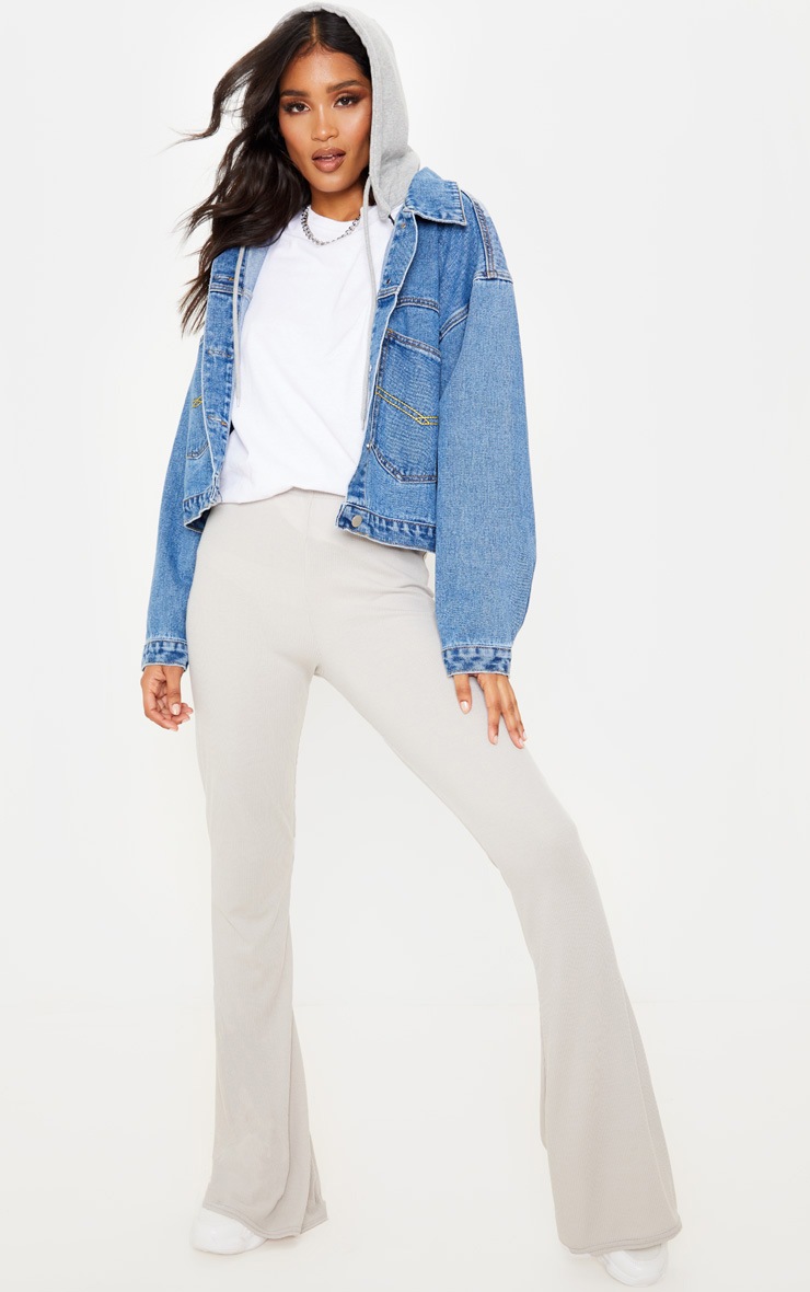 Grey Ribbed Flared Pants