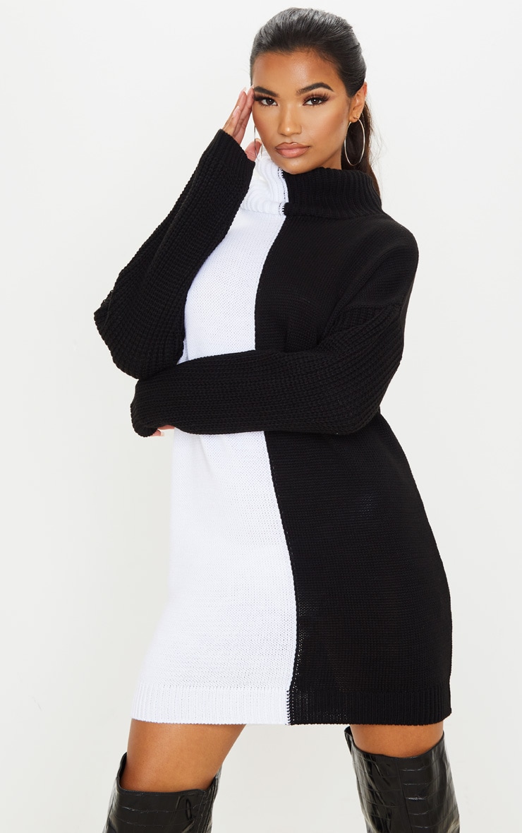 Black/White Colour Block Roll Neck ...