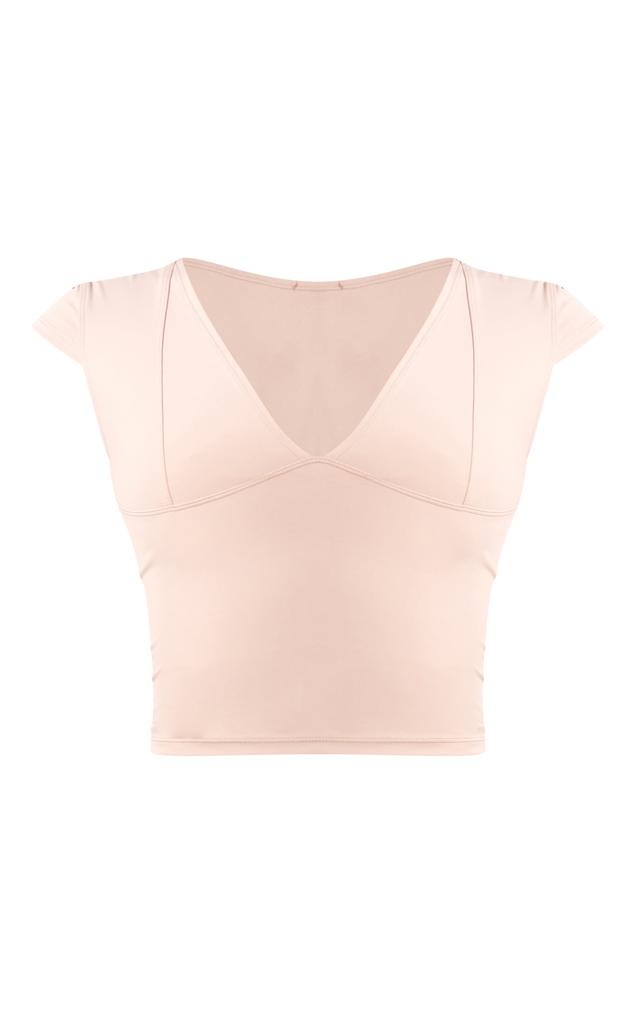 Tall Pale Khaki Contour Sculpt V Neck Crop Top image 5