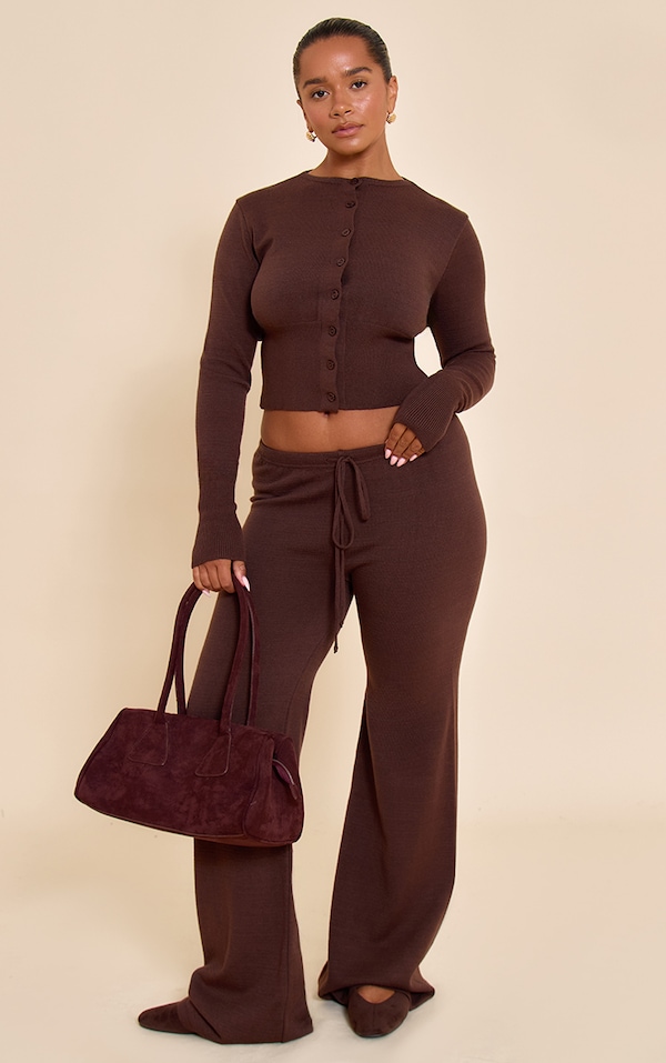 Shape Pantalon en maille tricot chocolat noué