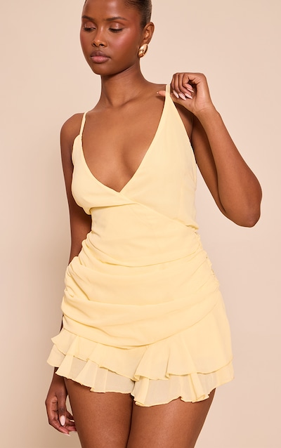 Lemon V Neck Frill Playsuit
