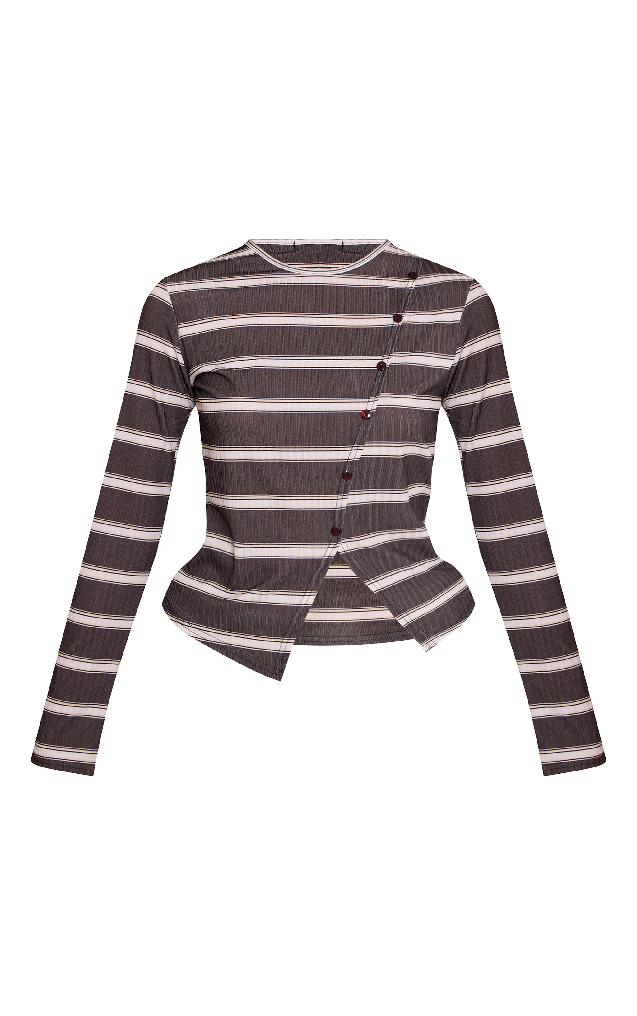 Chocolate Stripe Rib Asymmetric Button Down Top  image 5