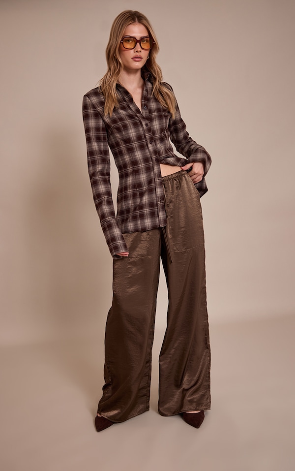 Dark Olive Crinkle Satin Slouchy Drawstring Pants