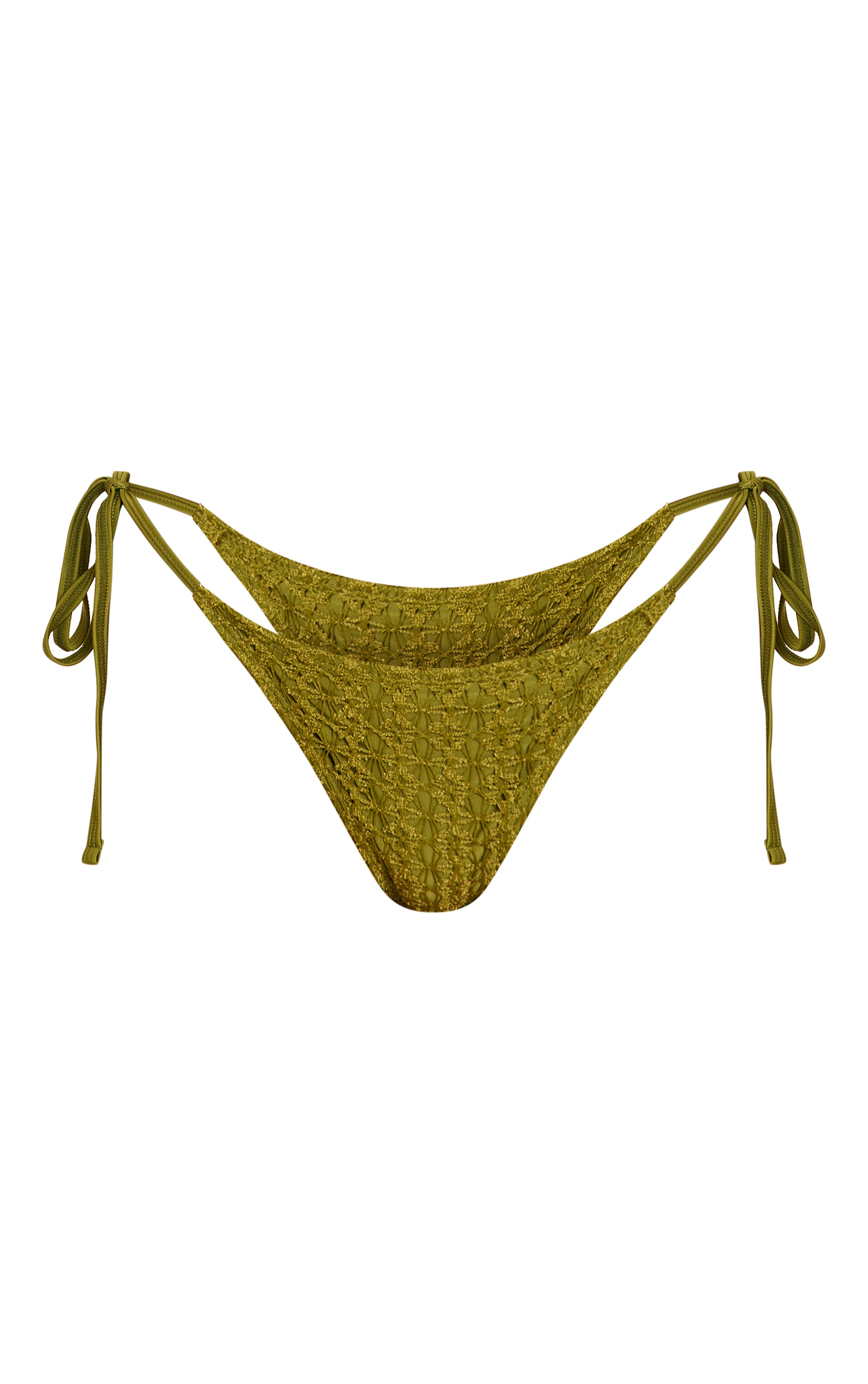 Olive Crochet Overlay Tie Side Bikini Bottoms image 5