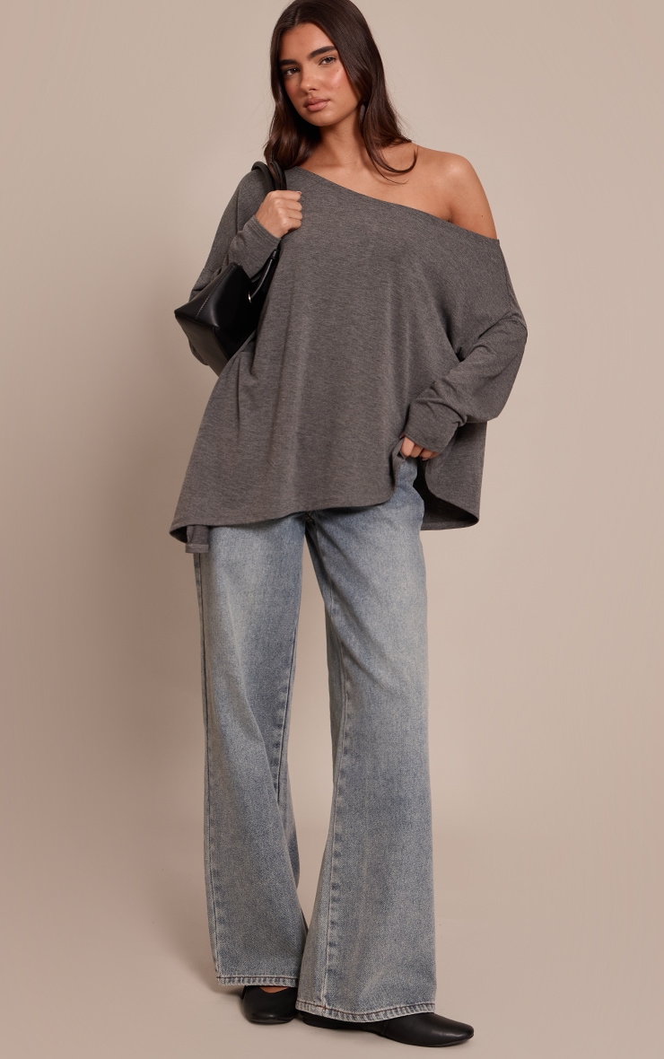 Charcoal Soft Jersey Oversized Slouchy Long Sleeve Top image 3