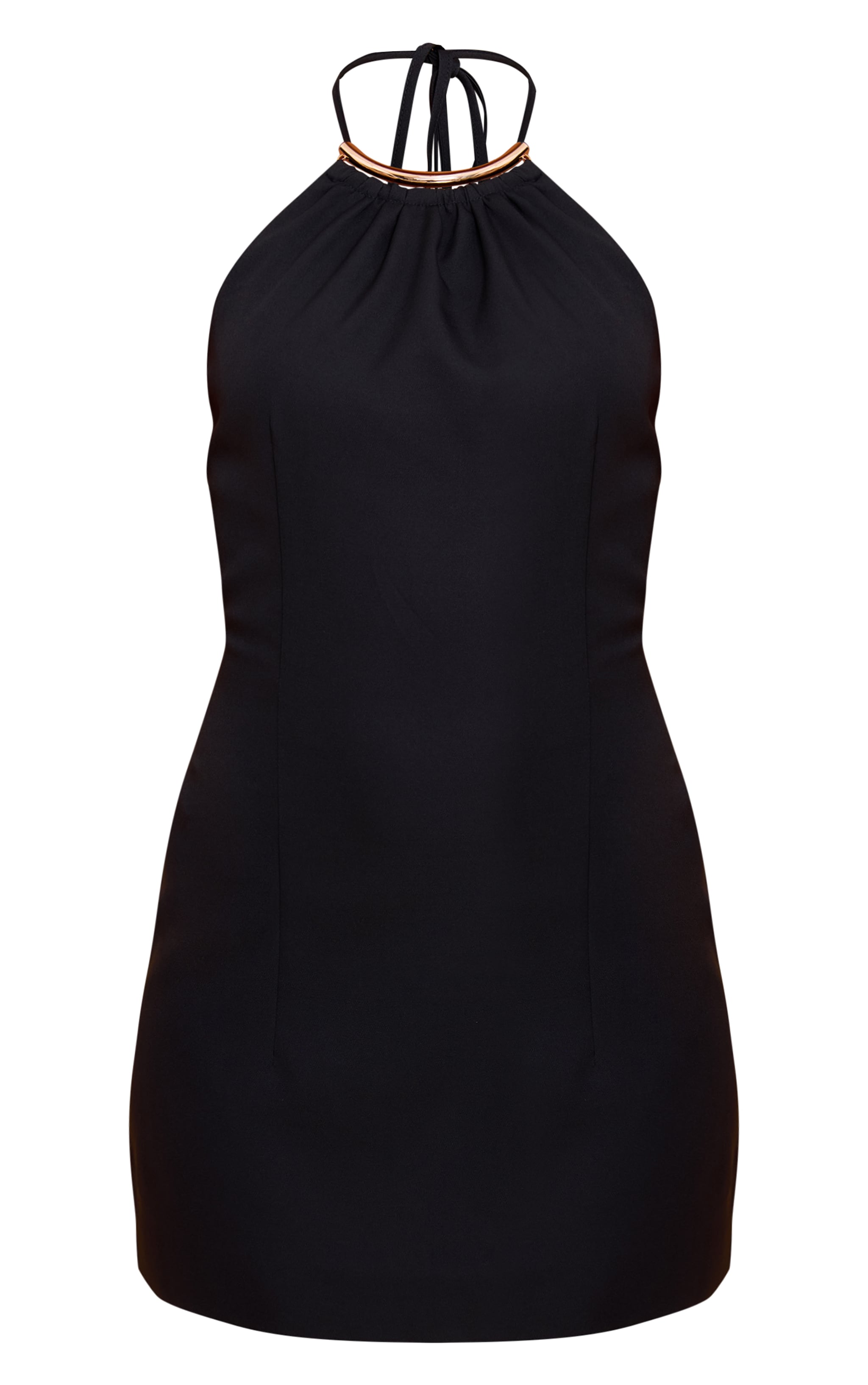 Black Woven Tailored Trim Neck Detail Mini Dress image 5