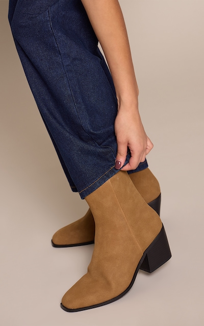 Camel Nubuck Block Heel Ankle Boot
