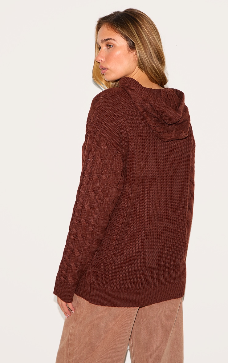 Chocolate Cable Knit Oversized Hoodie image 2