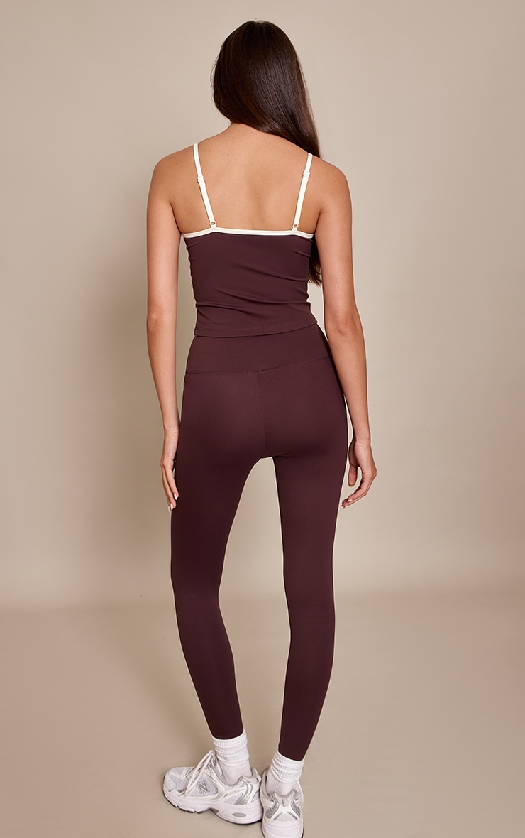Chocolate Sculpt Contrast Piping Wrap Waist Gym Leggings image 3