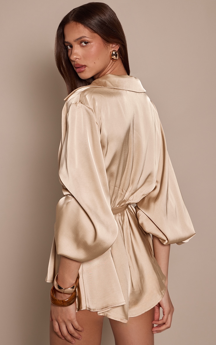 Chartreuse Satin Long Sleeve Belt Detail Playsuit image 2