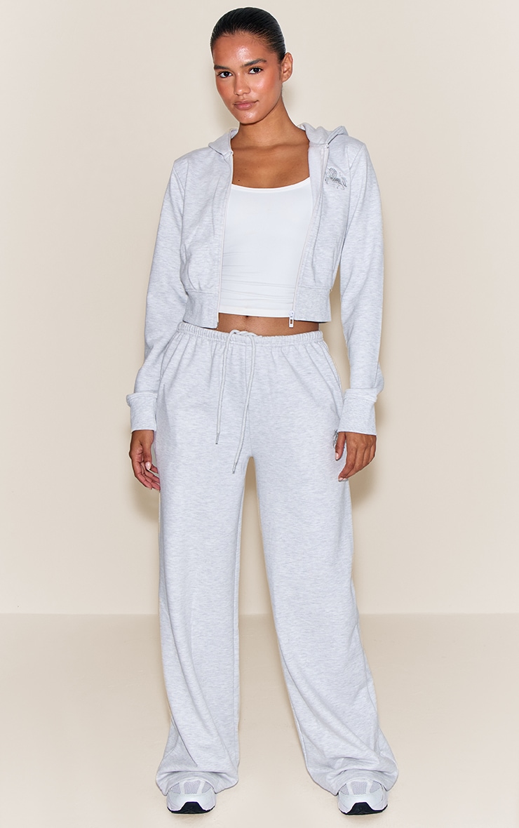 Ash Grey PLT Unicorn Embroidered Crop Zip Hoodie image 3