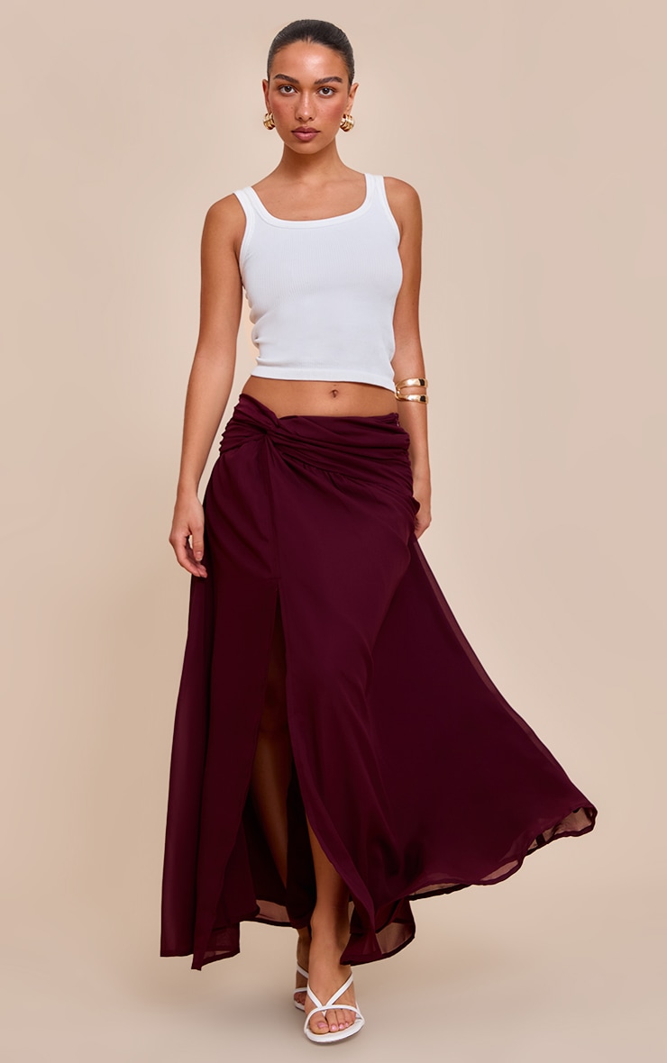 Wine Twist Front Thigh Split Maxi Skirt image 1