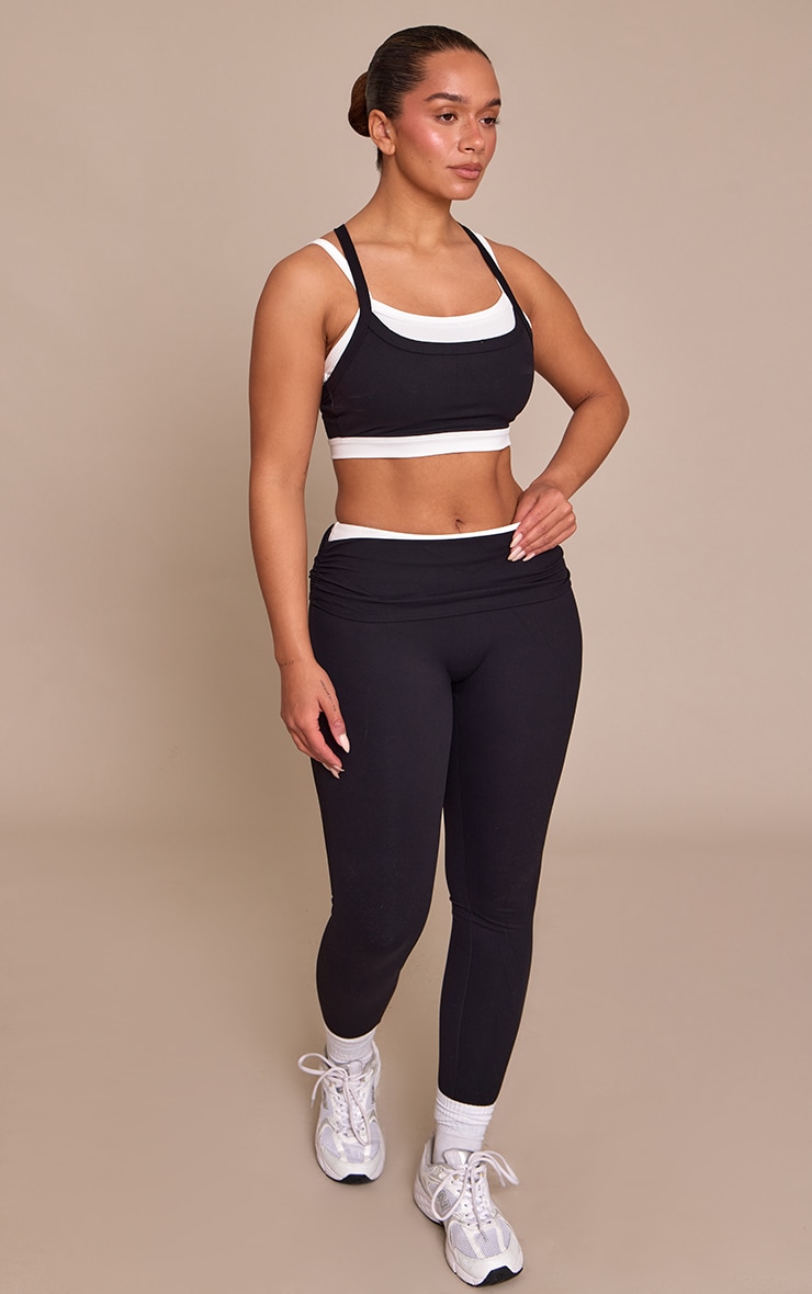 Shape Black Contrast Foldover Waistband Active Sculpt Leggings image 2