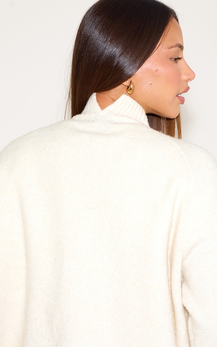 Tall Cream Knit Oversized Polo Neck Sweater image 4
