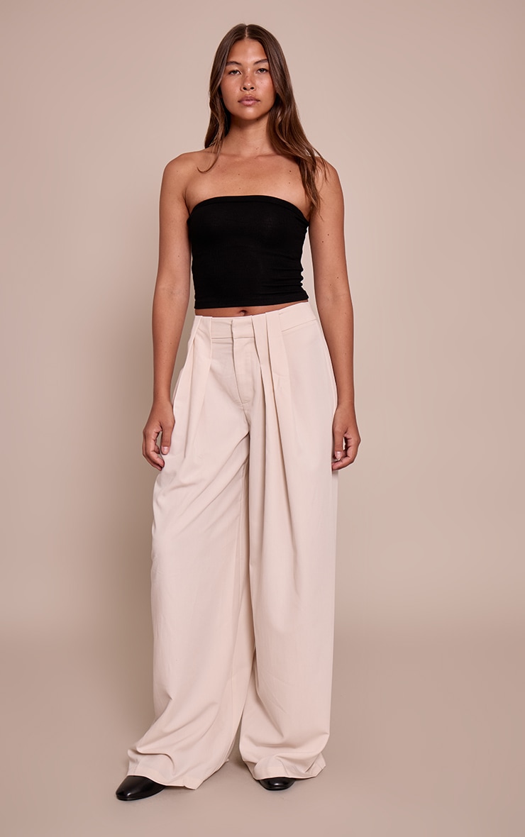 Cream Pleated Woven Wide Leg Pants image 2