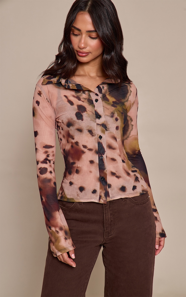 Petite Multi Printed Cinched Sheer Shirt  image 1