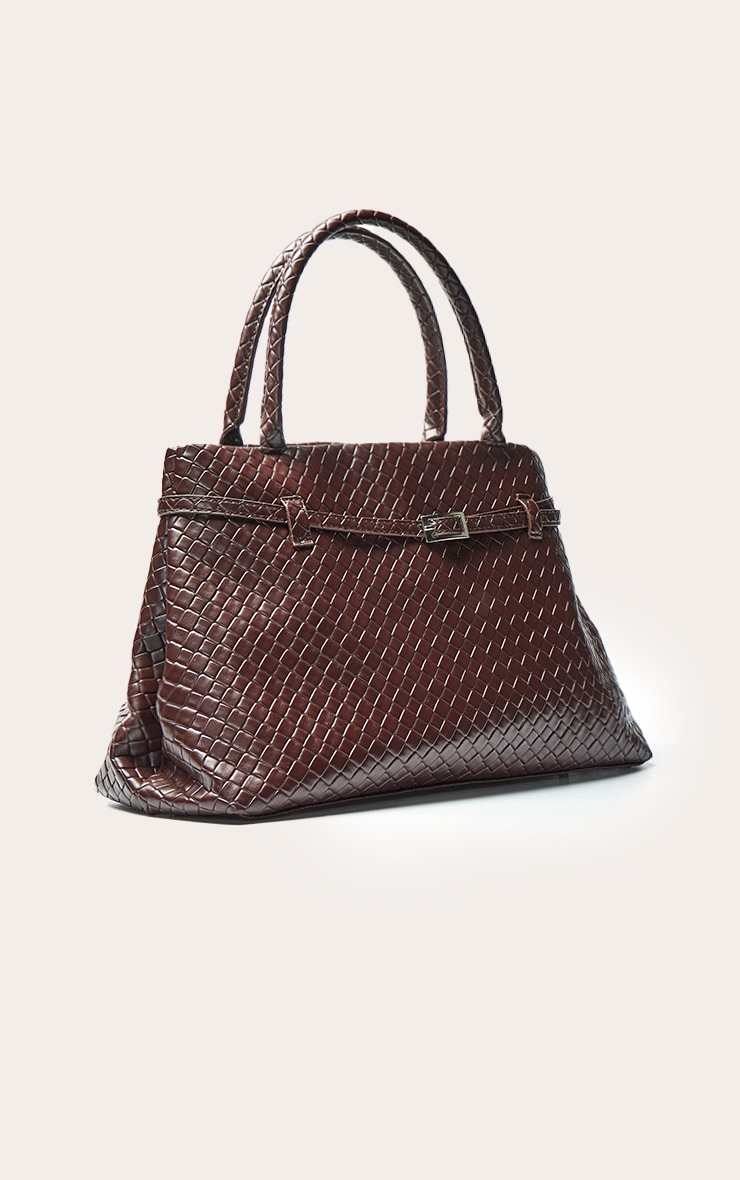 Sac à main en PU tressé chocolat à détail ceinture image 3