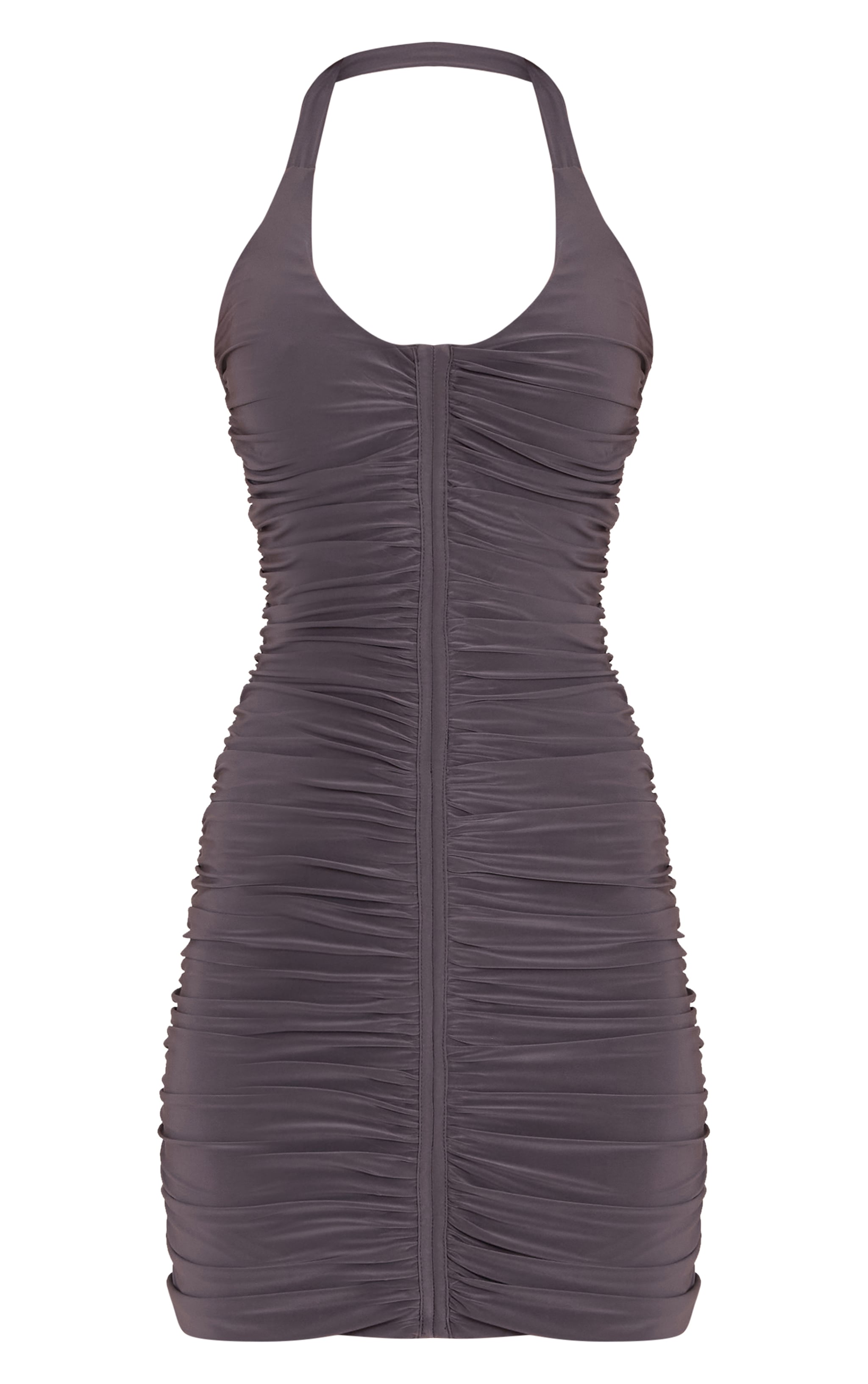 Slate Grey Slinky Ruched Seam Bodycon Dress image 5