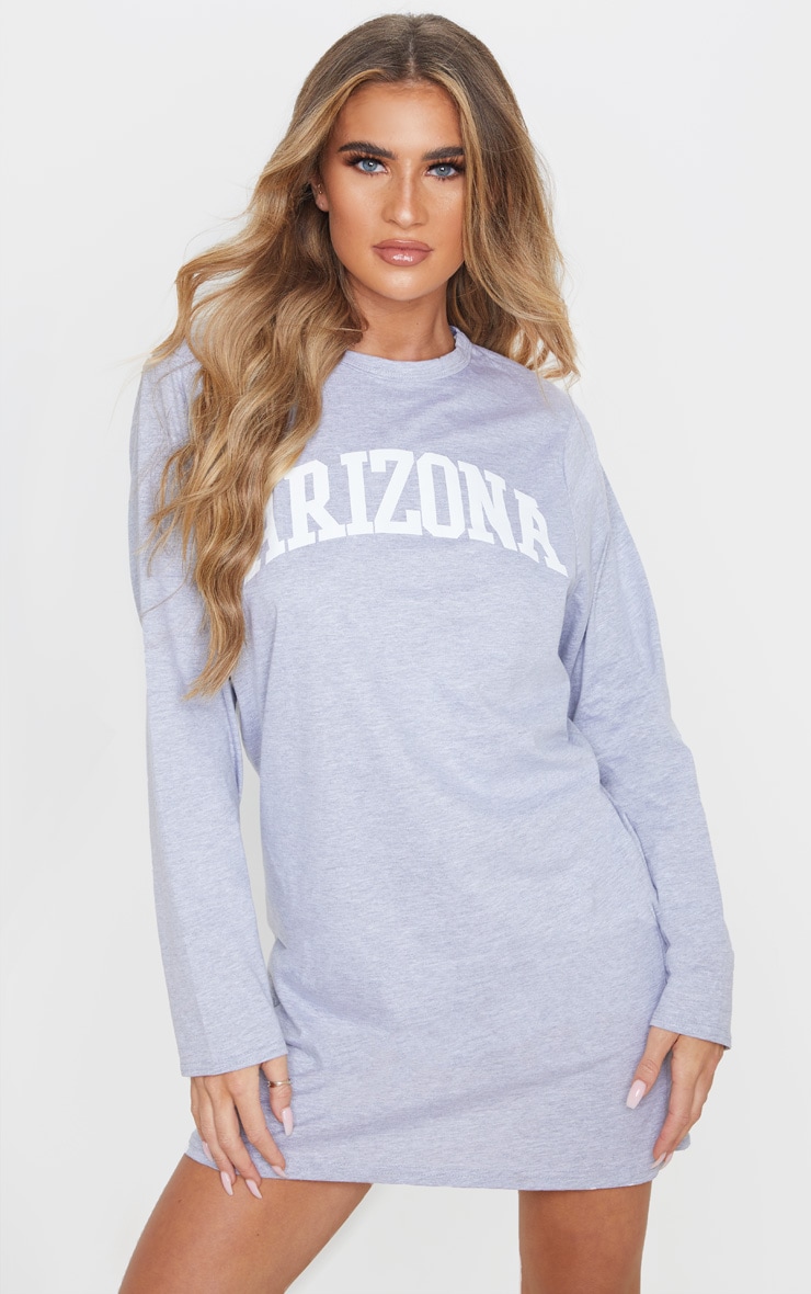 Grey Arizona Slogan Long Sleeve T Shirt Dress