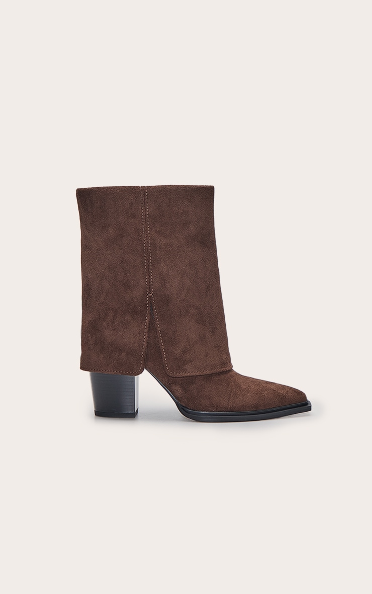  Brown Faux Suede Zip Up Heeled Ankle Cowboy Boot image 2
